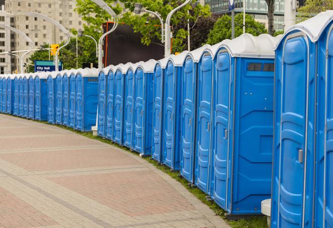 Seasonal porta potty units set up at a Lower Merion, Pennsylvania venue