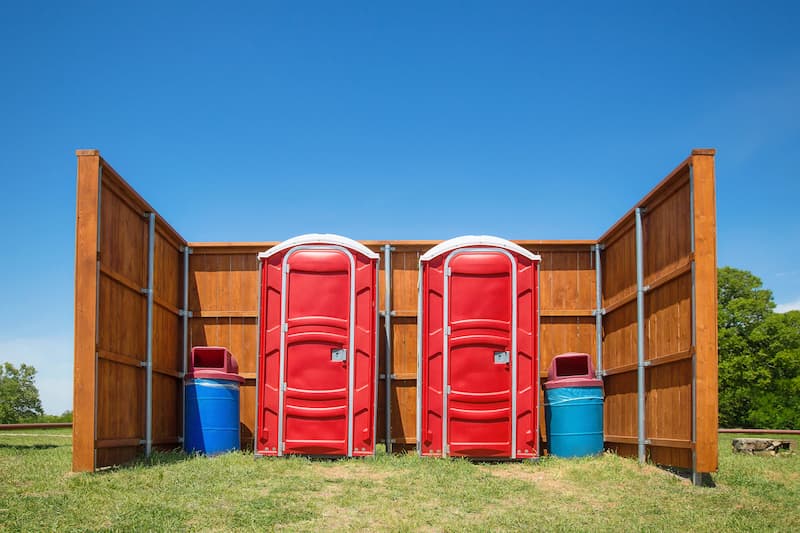 Short-term porta potty units staged for delivery in Lower Merion, Pennsylvania
